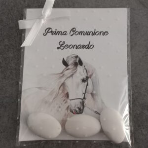 Segnaposto comunione cavallo bianco