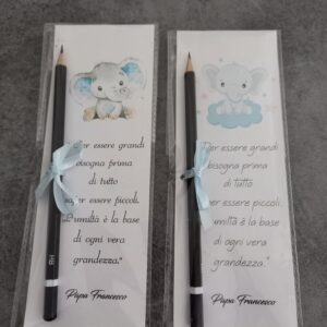 Segnaposto con matita elefantino azzurro