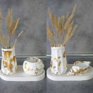 Set 3 pezzi con foglia d'oro