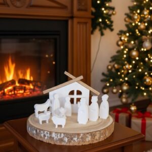 Presepe in gesso ceramico su base in legno